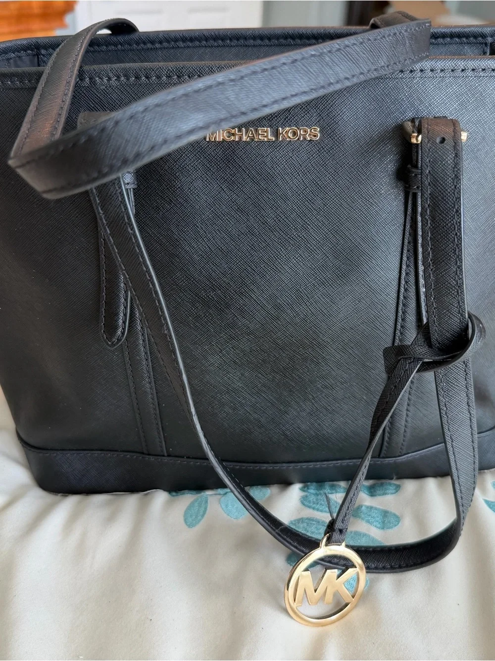 Michael Kors Black Saffiano Leather Jet Set Tote Shoulder Bag